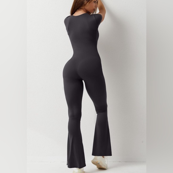 2 Flare Jumpsuits Short Sleeve Square Neck Bodycon Full Length Playsuit - Picture 6 of 9